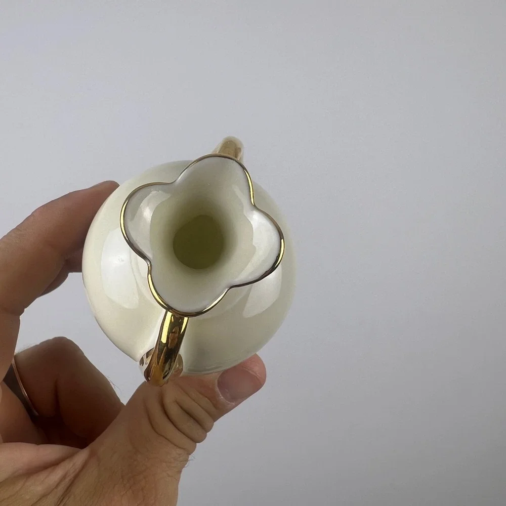 M. &‎ R. France Miniature Bud Vase Gold Trim Cream Porcelain Excellent Vintage